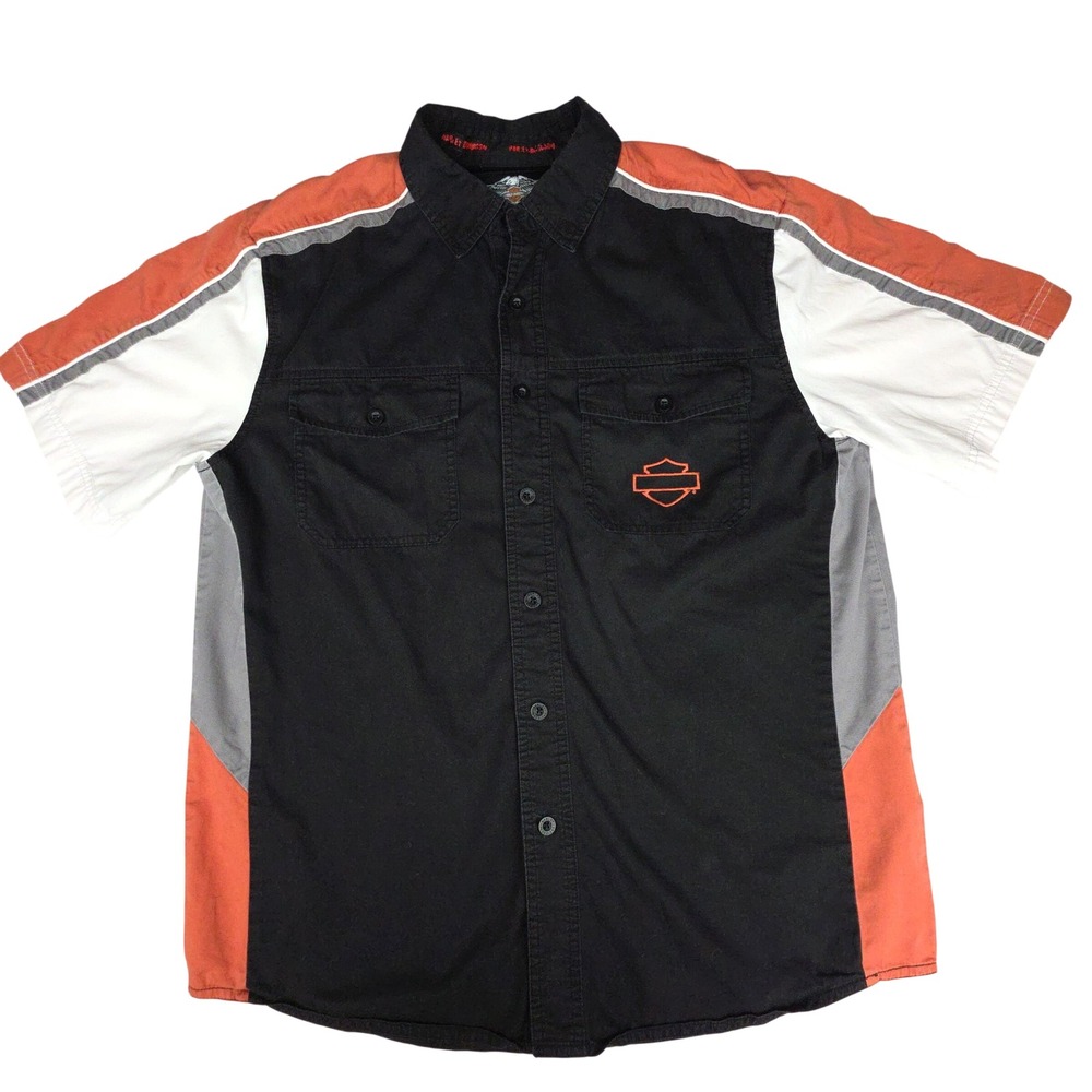 Harley Davidson Genuine MotorClothes Button Up Mens Med Black Colorblock Cotton